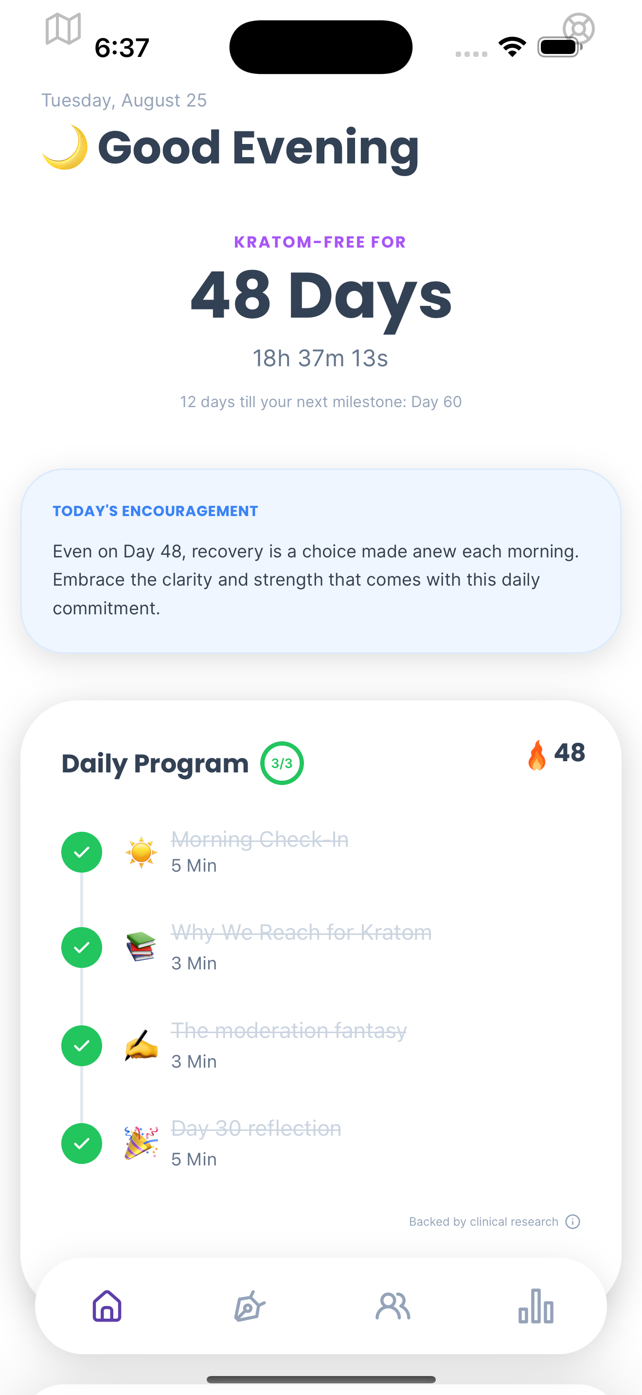 Completed K-Free daily recovery program